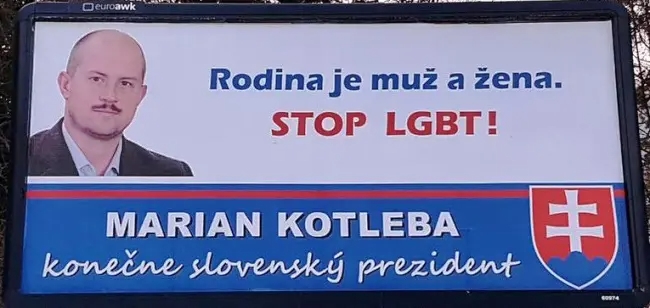 Семья — это союз мужчины и женщины. Стоп ЛГБТ! — написано на предвыборном плакате в Словакии