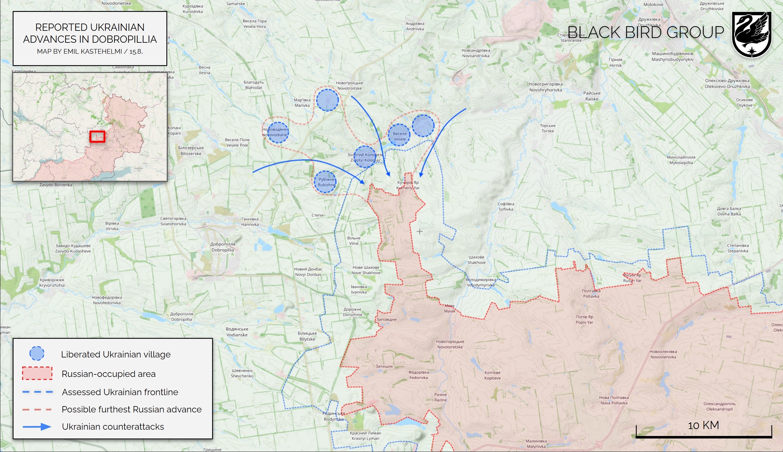 Ситуация в зоне российского «прорыва» в сторону Доброполья на покровском направлении по версии Black Bird Group