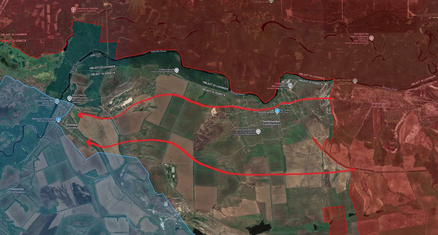 Основные маршруты «просачивания» ВС РФ в районе Северска