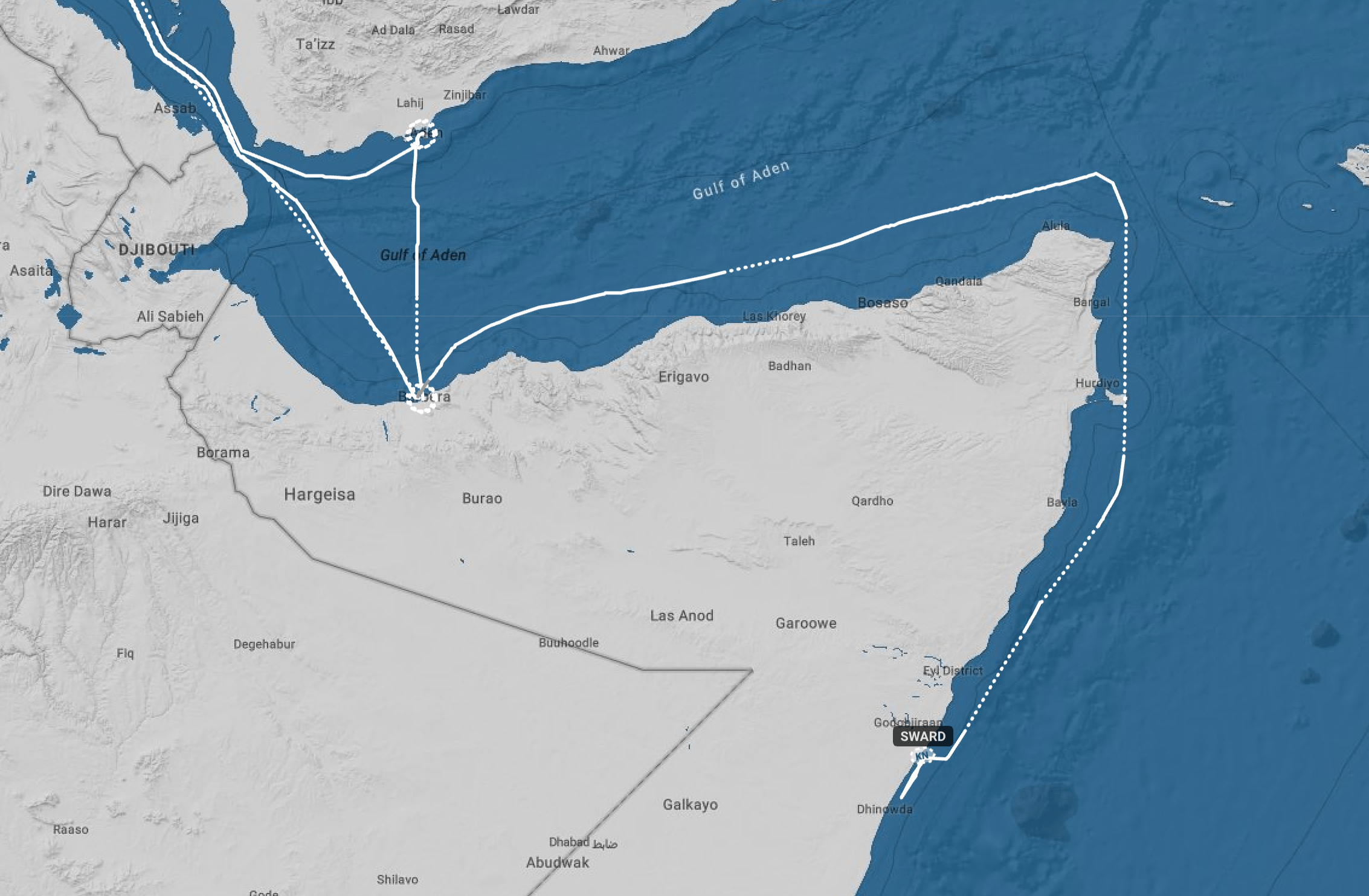 Маршрут следования судна Sward
