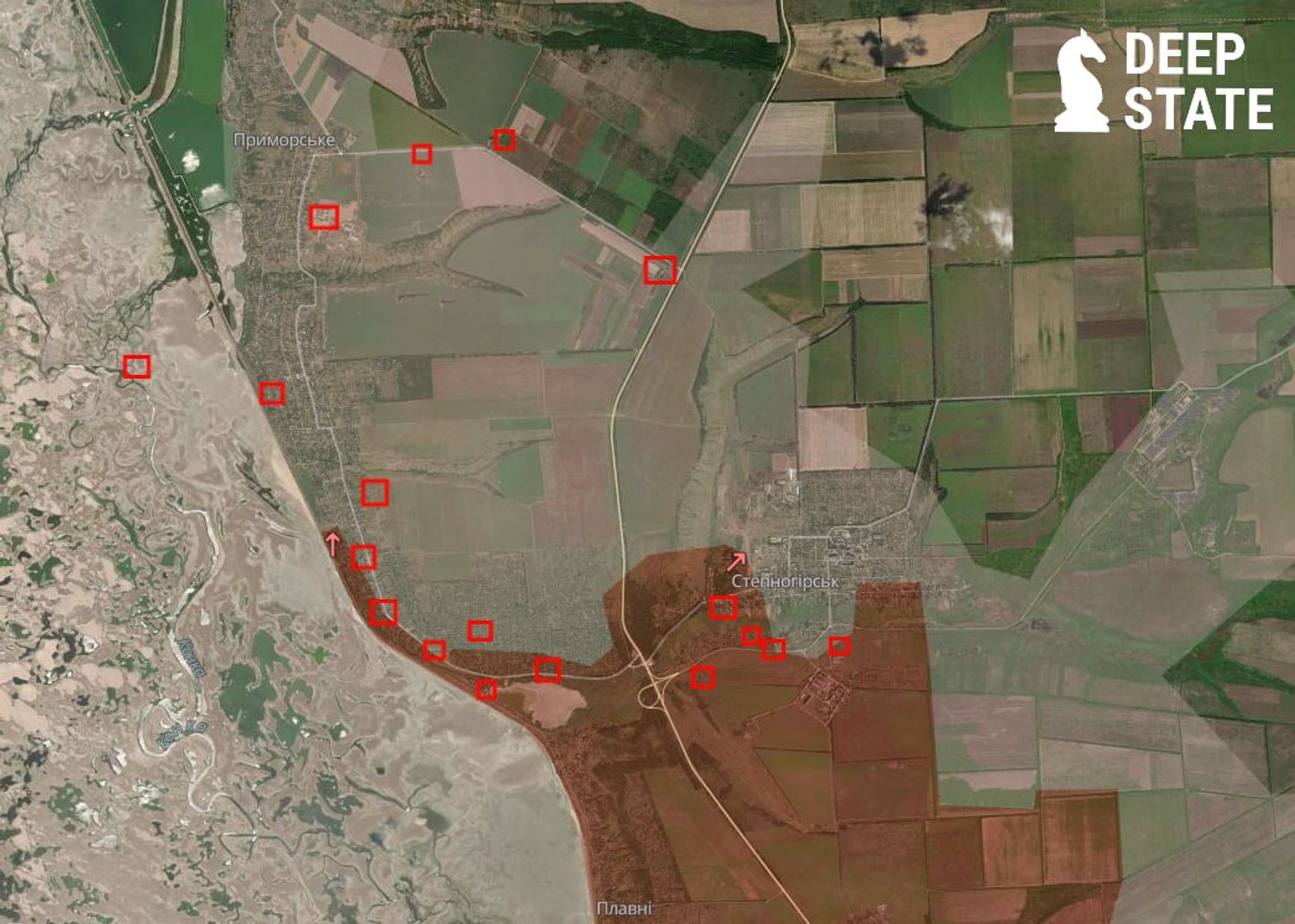 Места фиксации присутствия российской пехоты в районе Степногорска и Приморского