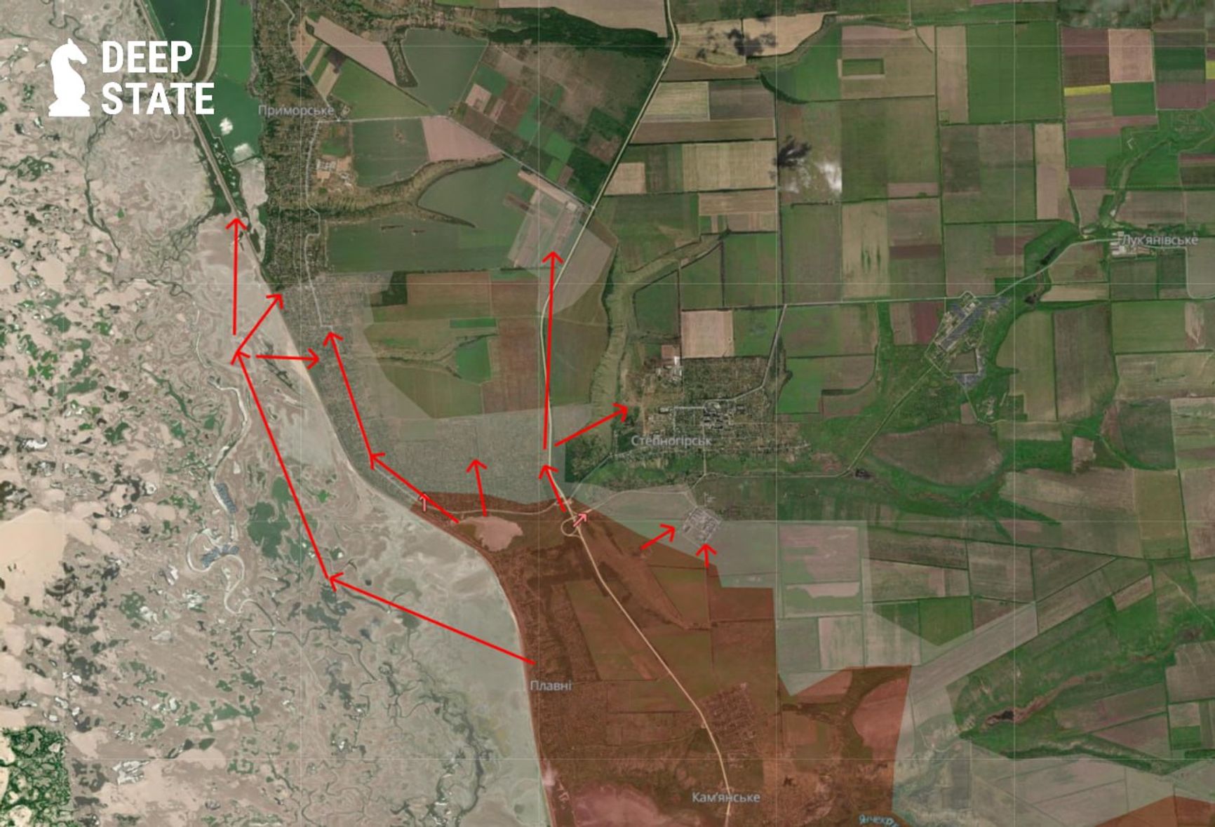 Ситуация в районе Степногорска и Приморского на запорожском направлении по версии DeepState