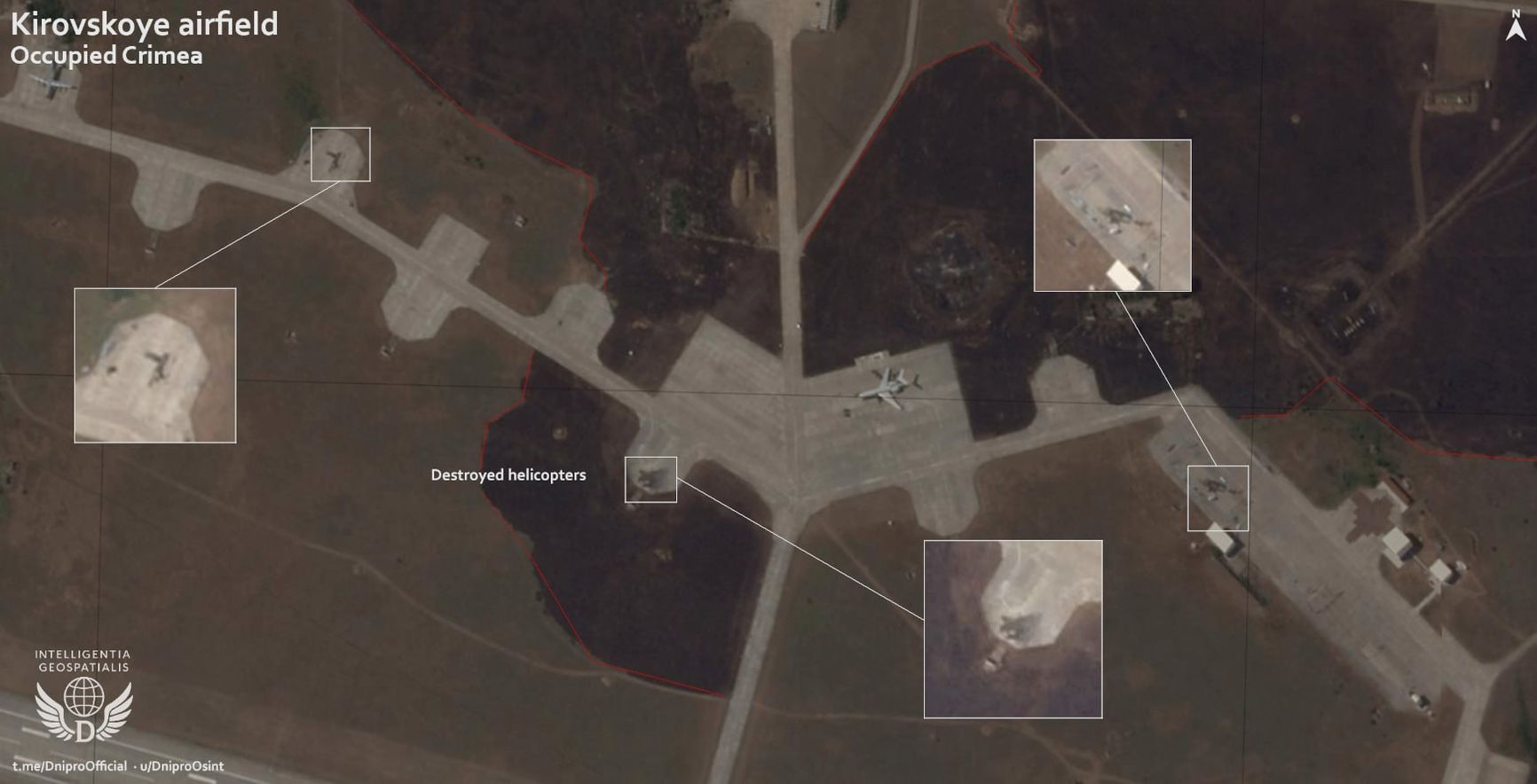 Спутниковый снимок последствий налета 28 июня 2025 года на аэродром Кировское в Крыму