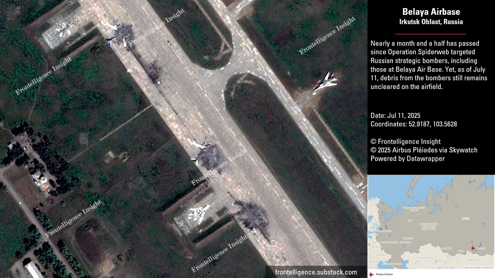 Обломки уничтоженных в ходе операции «Паутина» самолетов на аэродроме Белая в Иркутской области