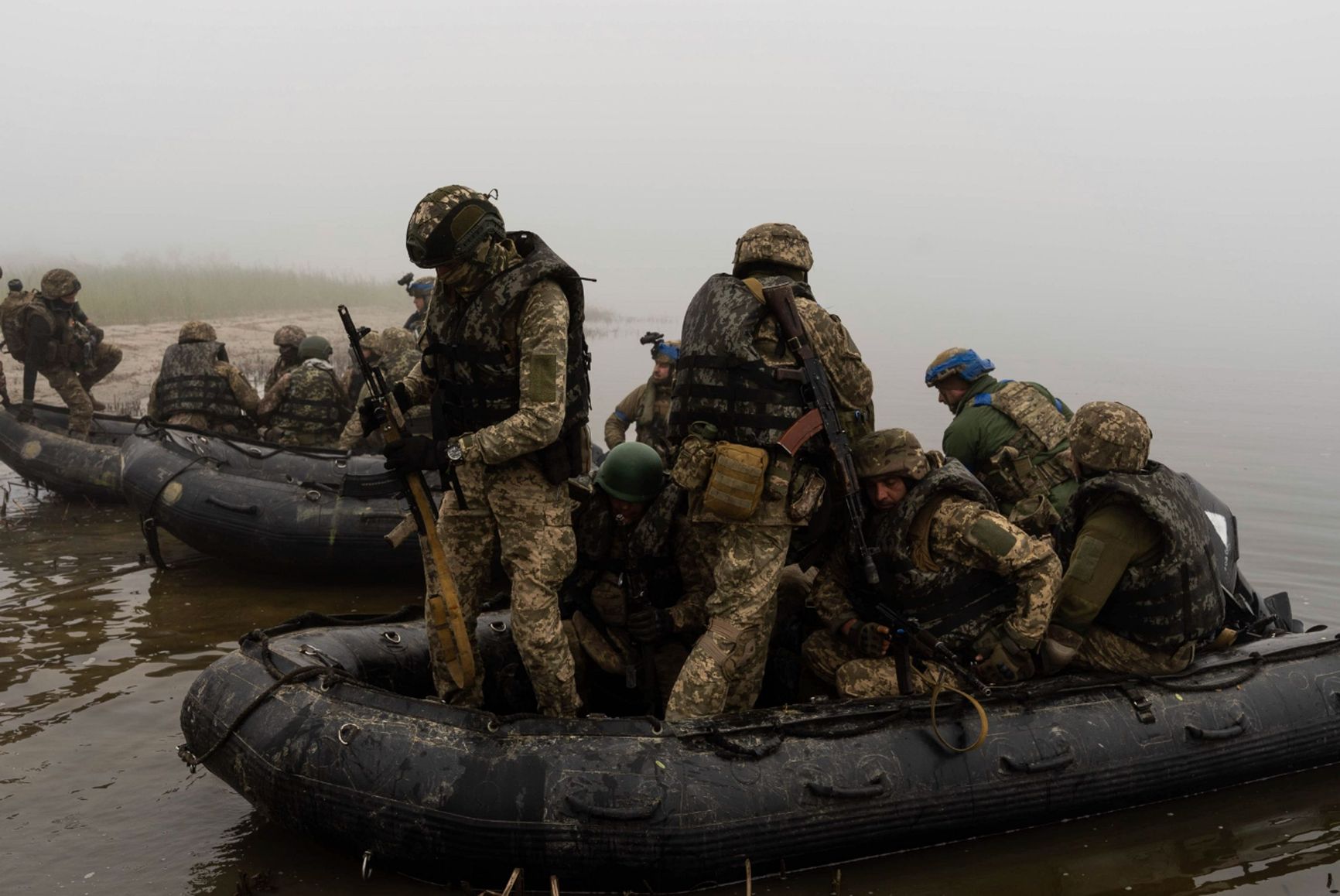 Ukrainian Marine infantry unit on the Dnipro River shore, October 14, 2023