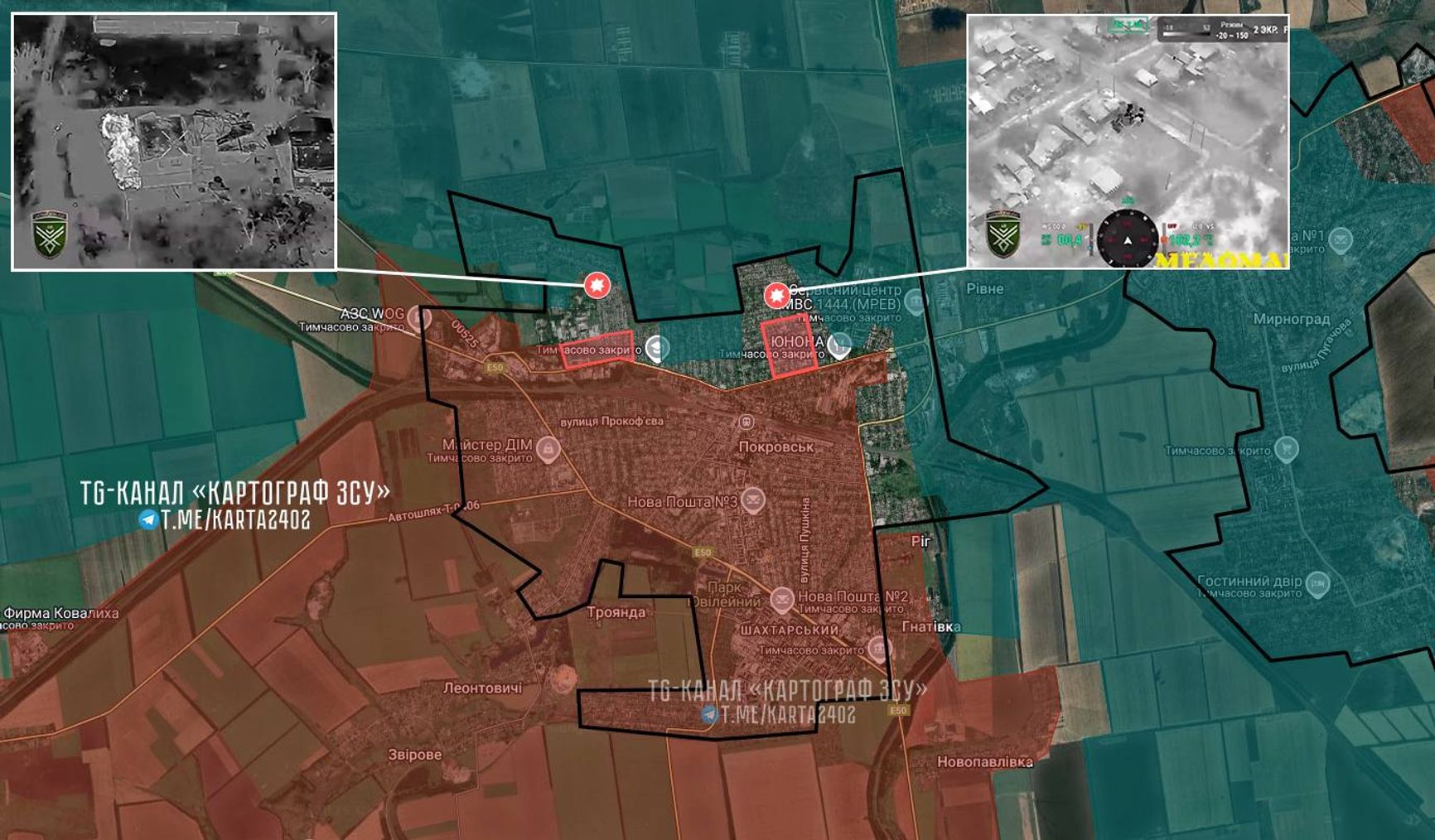 Ситуация в Покровске (до 2016 года — Красноармейск) по версии OSINT-ресурса «КАРТОГРАФ ✙ ЗСУ»