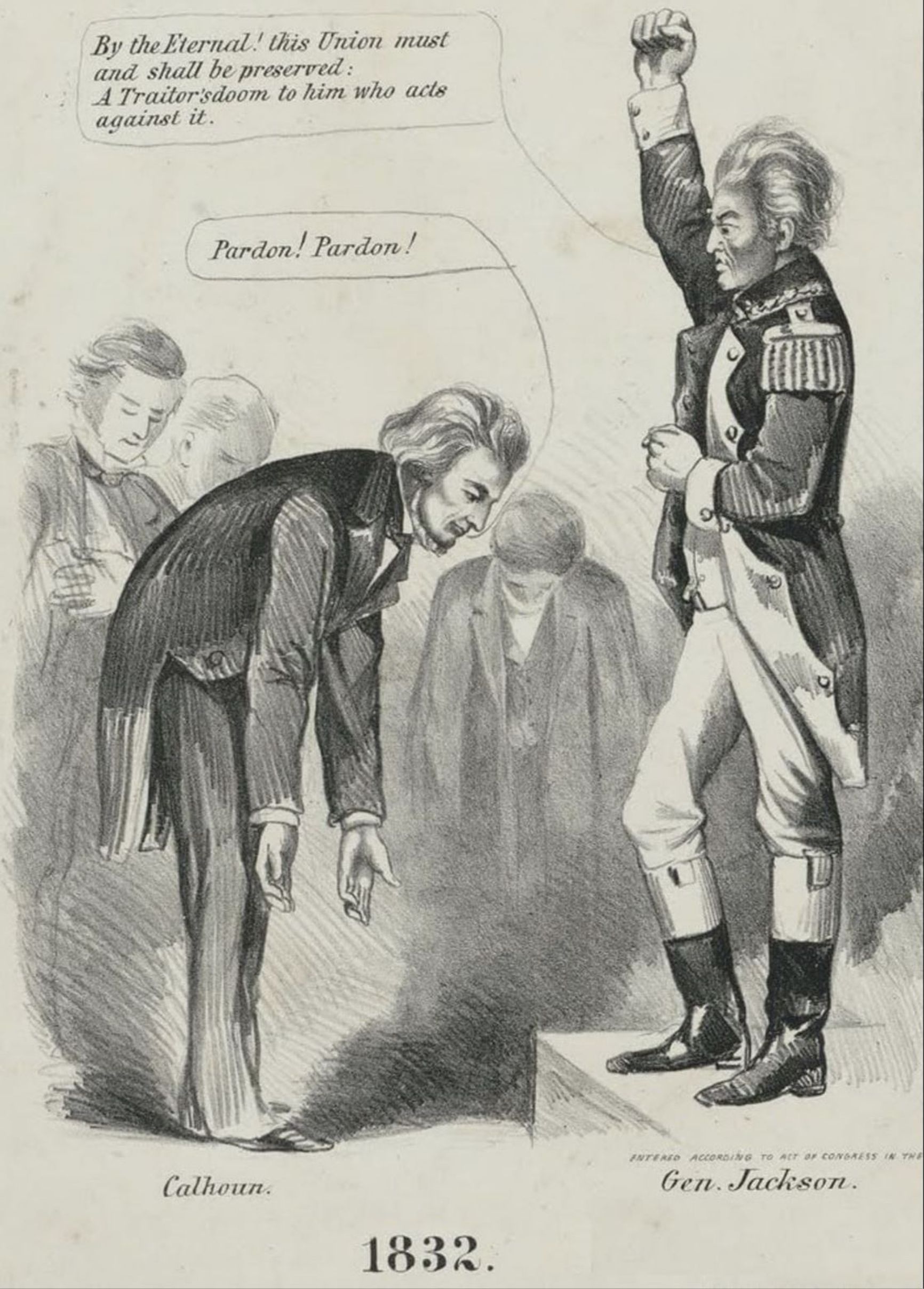 Carolina comes to “kiss the backside” of President Jackson. A Northern caricature