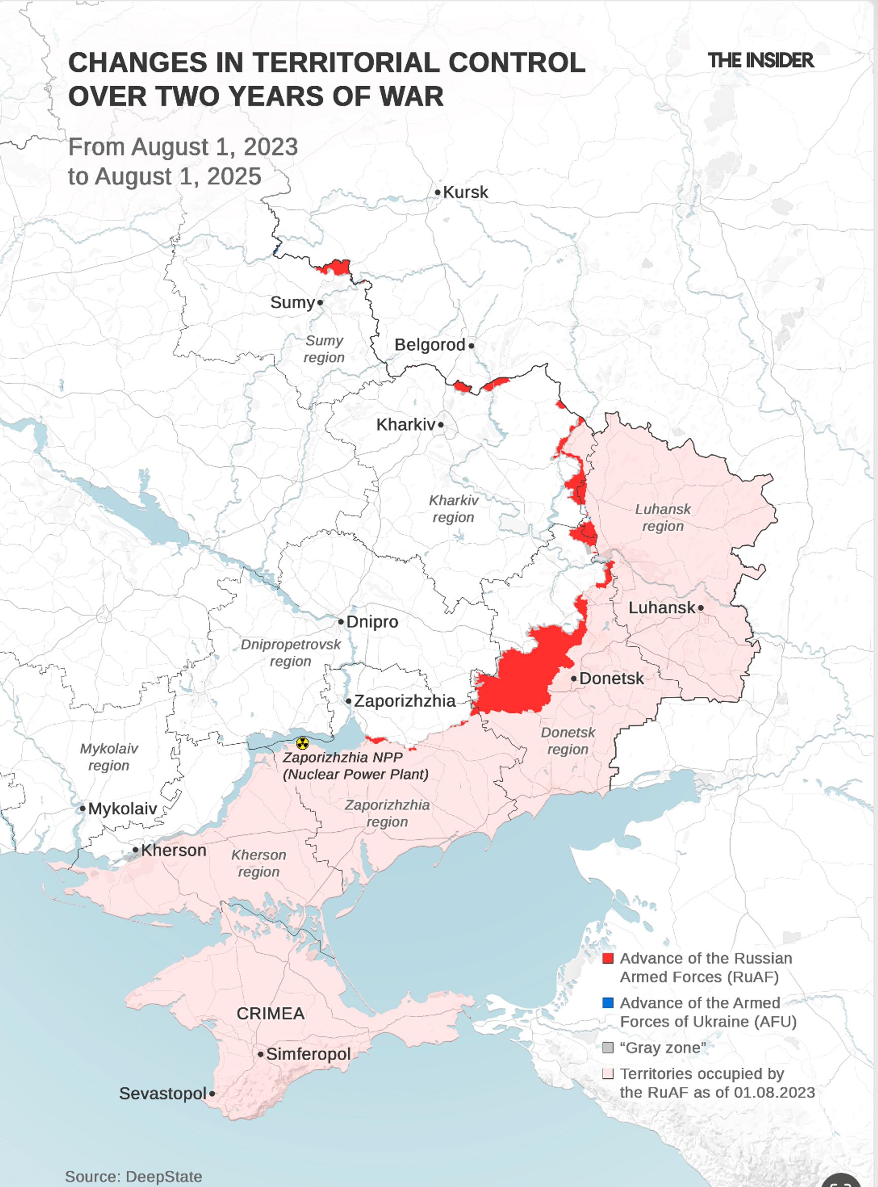 Changes in Territorial Control from August 1, 2023 to August 1, 2025
