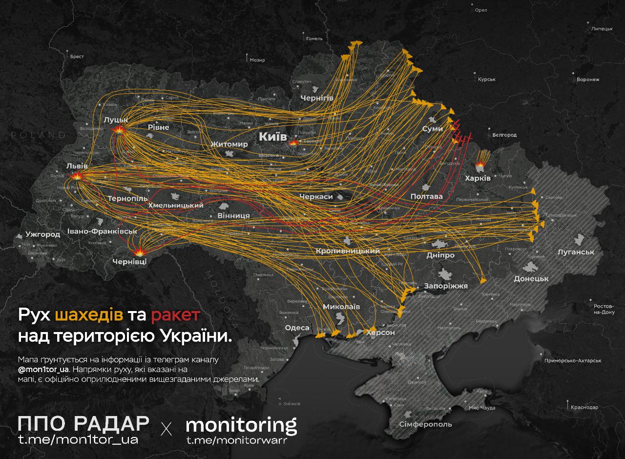 Схема воздушного налета на Украину в ночь на 12 июля 2025 года