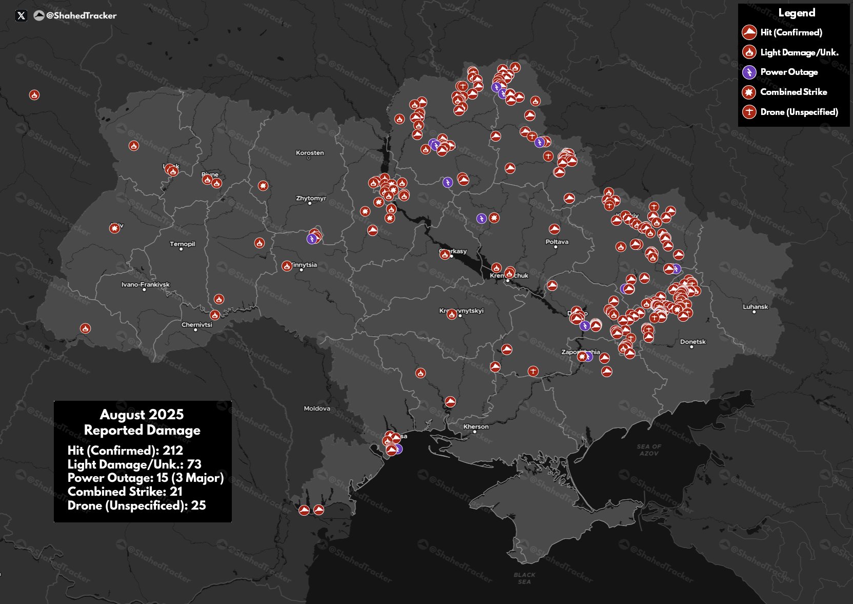 Ущерб от применения беспилотников типа «Шахед» на территории Украины в августе 2025 года